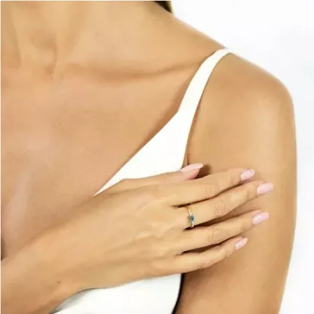Pierścionek 14K Zaręczynowy Topaz Diamenty Grawer Pierścionek 14K Zaręczynowy Topaz Diamenty Grawer