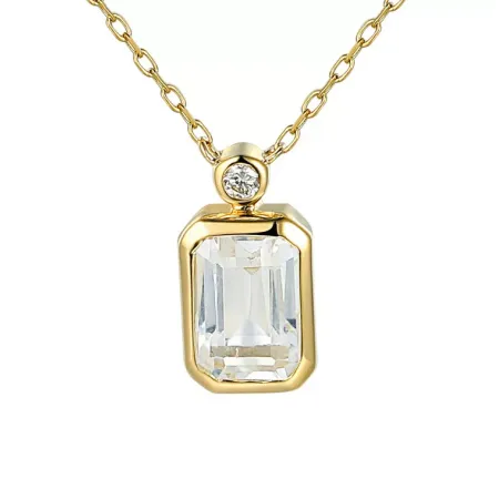 Złoty Naszyjnik Celebrytka Biały Topaz Diament