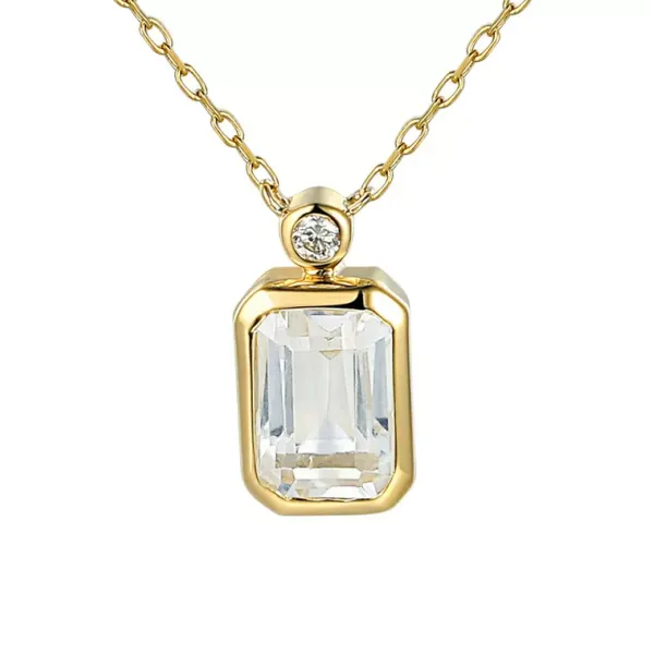 Złoty Naszyjnik Celebrytka Biały Topaz Diament