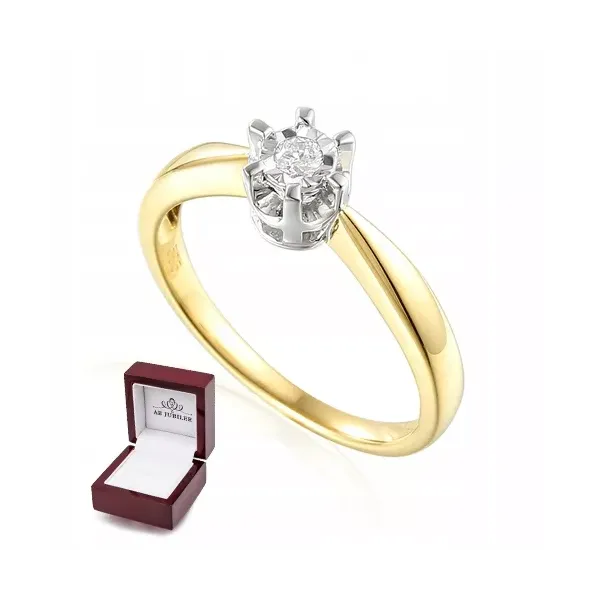 ZŁOTY 585 PIERŚCIONEK DIAMENT 0,15CT PREZENT