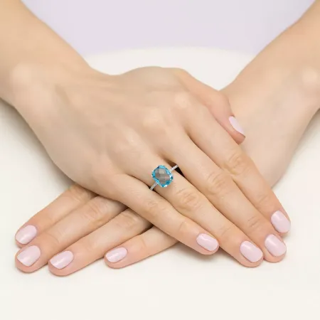 Pierścionek 585 Topaz Diamenty Grawer Białe Złoto