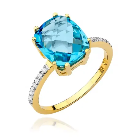 Pierścionek 585 Topaz Diamenty Grawer Białe Złoto