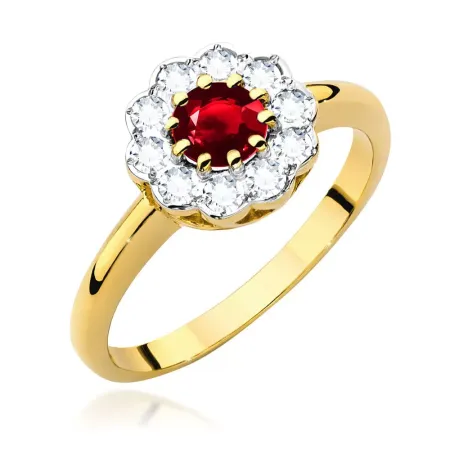 Zaręczynowy 14K Pierścionek Rubin Diamenty Grawer Zaręczynowy 14K Pierścionek Rubin Diamenty Grawer