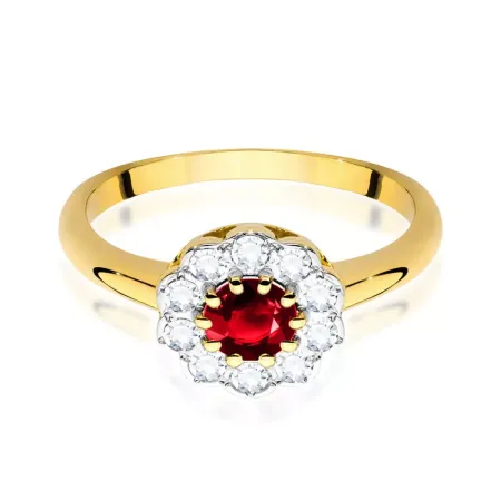 Zaręczynowy 14K Pierścionek Rubin Diamenty Grawer Zaręczynowy 14K Pierścionek Rubin Diamenty Grawer
