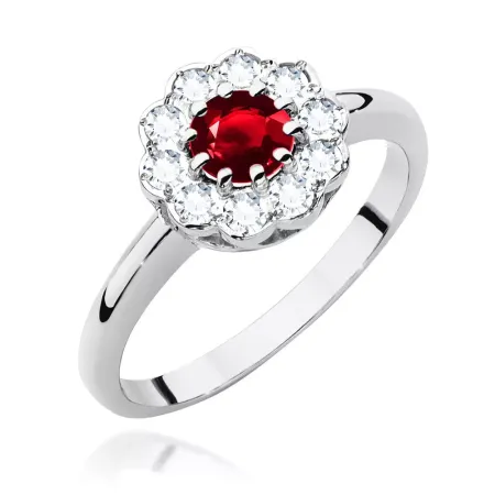 Zaręczynowy 14K Pierścionek Rubin Diamenty Grawer Zaręczynowy 14K Pierścionek Rubin Diamenty Grawer