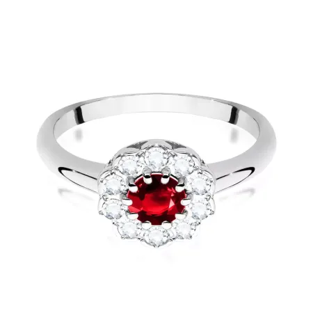 Zaręczynowy 14K Pierścionek Rubin Diamenty Grawer Zaręczynowy 14K Pierścionek Rubin Diamenty Grawer