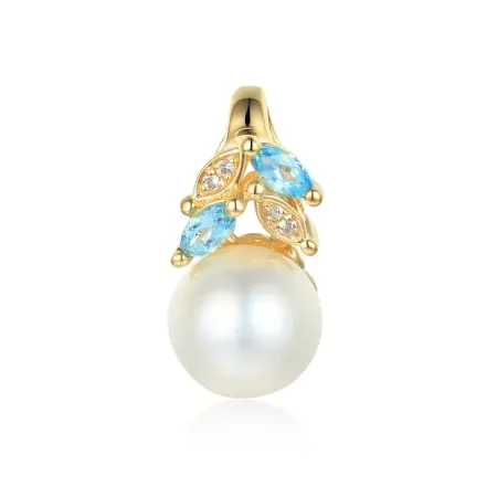 Zawieszka 585 Złota Perła Biały i Niebieski Topaz