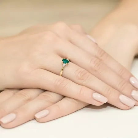 Zaręczynowy 14K Pierścionek Szmaragd i Brylanty Zaręczynowy 14K Pierścionek Szmaragd i Brylanty