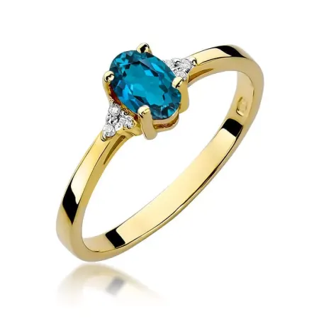 Pierścionek 14K Topaz London Blue Brylanty Pierścionek 14K Topaz London Blue Brylanty