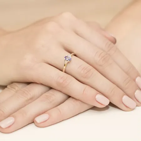 Pierścionek 585 Białe Złoto Tanzanit i Diamenty Pierścionek 585 Białe Złoto Tanzanit i Diamenty