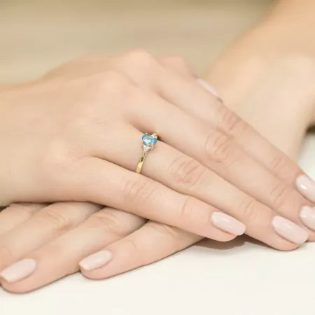 Zaręczynowy 14K Pierścionek Topaz Diamenty Grawer Zaręczynowy 14K Pierścionek Topaz Diamenty Grawer