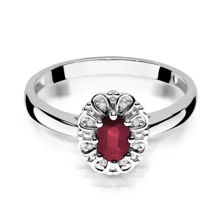 Pierścionek 585 Białe Złoto Rubin 0,60ct Diament Pierścionek 585 Białe Złoto Rubin 0,60ct Diament