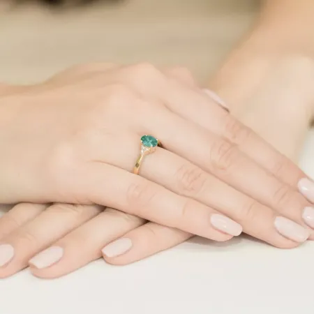 Zaręczynowy 14K Pierścionek Szmaragd Brylanty Zaręczynowy 14K Pierścionek Szmaragd Brylanty