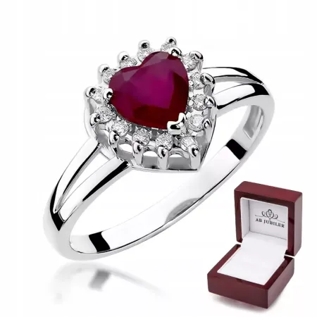 Pierścionek Rubin 1,10ct Brylant Serce Białe Złoto Pierścionek Rubin 1,10ct Brylant Serce Białe Złoto