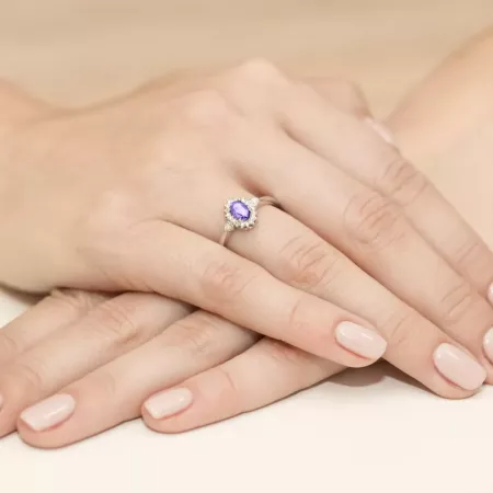 Pierścionek Tanzanit Diamenty Białe Złoto pr 585 Pierścionek Tanzanit Diamenty Białe Złoto pr 585
