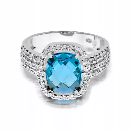 Pierścionek 585 Białe Złoto Topaz 3,00ct Brylanty