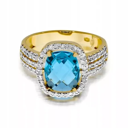 Pierścionek 585 Białe Złoto Topaz 3,00ct Brylanty