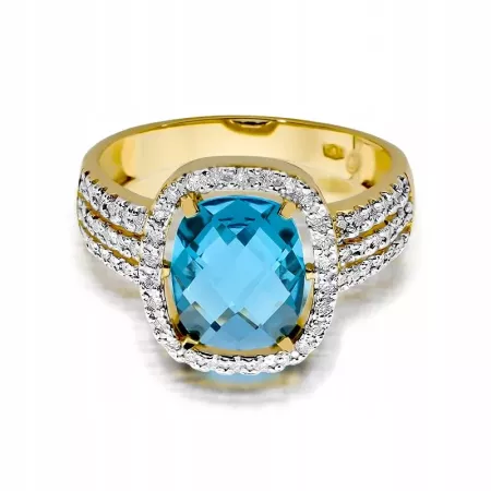 Złoty 585 Pierścionek Topaz 3,00ct Brylanty Grawer Złoty 585 Pierścionek Topaz 3,00ct Brylanty Grawer
