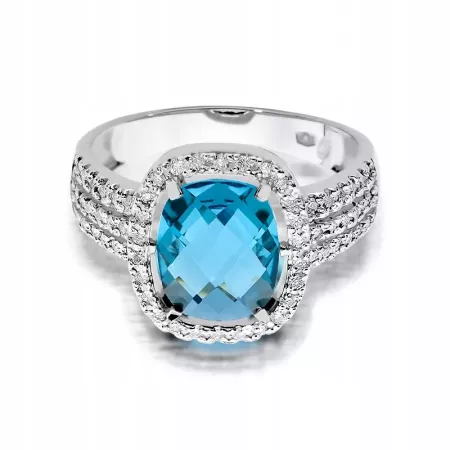 Złoty 585 Pierścionek Topaz 3,00ct Brylanty Grawer Złoty 585 Pierścionek Topaz 3,00ct Brylanty Grawer
