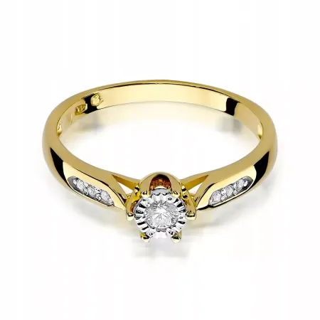 Złoty Elegancki 585 Pierścionek Brylanty 0,11ct Złoty Elegancki 585 Pierścionek Brylanty 0,11ct