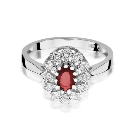 Pierścionek 14K Rubin Diamenty Białe Złoto Grawer Pierścionek 14K Rubin Diamenty Białe Złoto Grawer