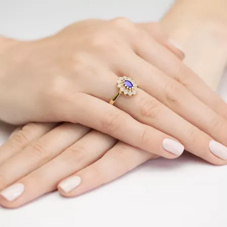 Pierścionek 585 Tanzanit Diamenty Białe Złoto Pierścionek 585 Tanzanit Diamenty Białe Złoto