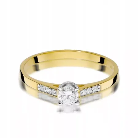 Złoty 585 Pierścionek z Brylantami 0,21ct Grawer