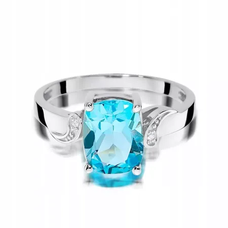 Pierścionek 585 Białe Złoto Topaz 2,40ct Brylanty