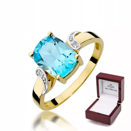 Złoty Pierścionek Topaz Brylanty Próba 585 Grawer Złoty Pierścionek Topaz Brylanty Próba 585 Grawer