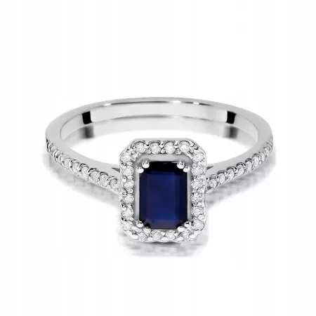 Pierścionek Białe Złoto 585 Szafir Diament Prezent Pierścionek Białe Złoto 585 Szafir Diament Prezent