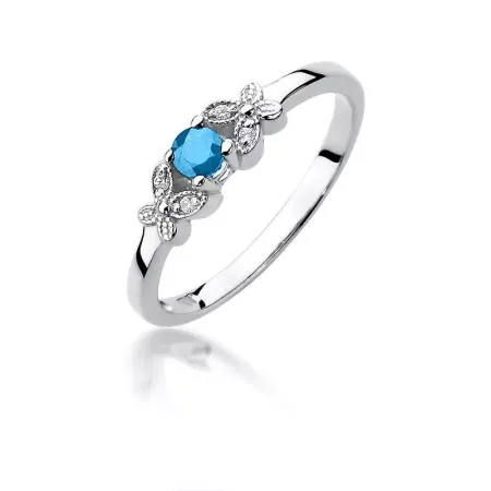Pierścionek Topaz i Brylanty Białe Złoto Próba 585 Pierścionek Topaz i Brylanty Białe Złoto Próba 585