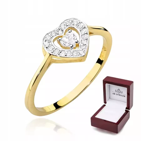 Złoty Pierścionek Serce Brylanty 0,19ct 585 Grawer Złoty Pierścionek Serce Brylanty 0,19ct 585 Grawer