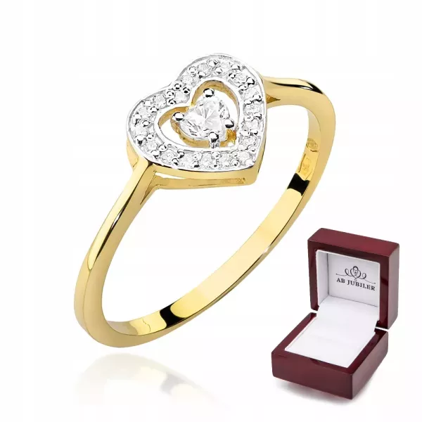 Złoty Pierścionek Serce Brylanty 0,19ct 585 Grawer