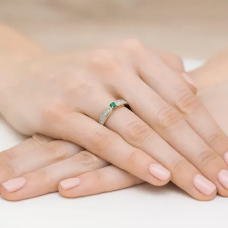 Zaręczynowy 14K Pierścionek Szmaragd i Brylanty Zaręczynowy 14K Pierścionek Szmaragd i Brylanty