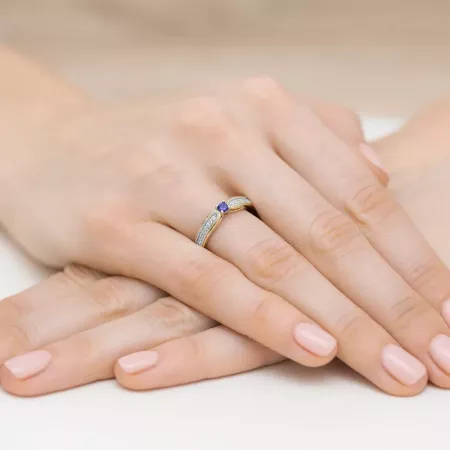 Pierścionek 14K w Białym Złocie Tanzanit Diamenty Pierścionek 14K w Białym Złocie Tanzanit Diamenty