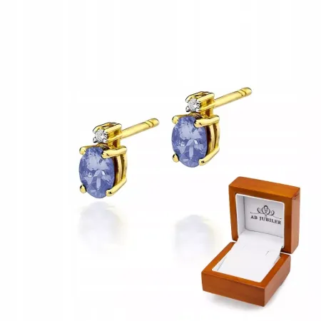 Złote Kolczyki z Tanzanitem i Diamentem Próba 585 Złote Kolczyki z Tanzanitem i Diamentem Próba 585