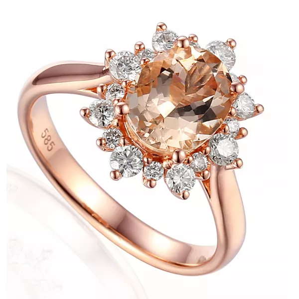 PIERŚCIONEK MORGANIT 1,80CT DIAMENTY PRÓBA 585