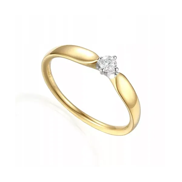 ZŁOTY 585 PIERŚCIONEK Z BRYLANTEM 0,15 CT GRAWER
