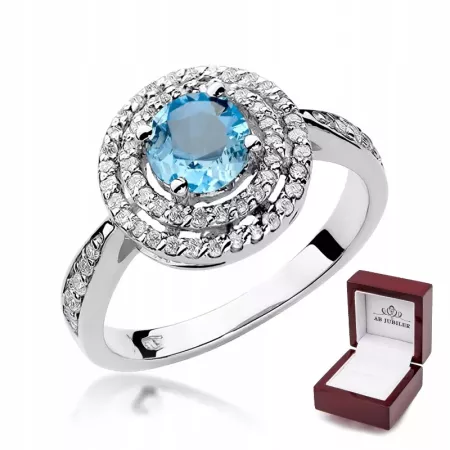 Pierścionek Białe Złoto 585 Topaz 0,80ct Brylanty Pierścionek Białe Złoto 585 Topaz 0,80ct Brylanty