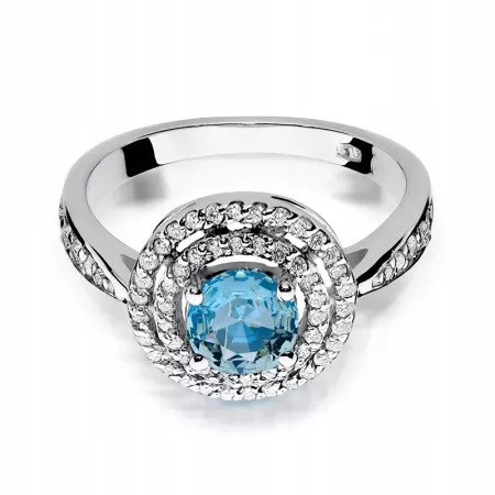 Pierścionek Białe Złoto 585 Topaz 0,80ct Brylanty Pierścionek Białe Złoto 585 Topaz 0,80ct Brylanty