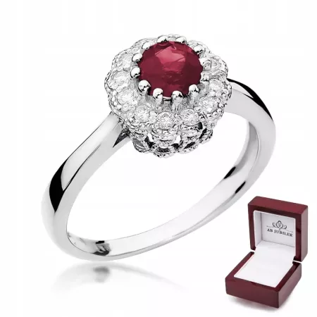 Pierścionek Białe Złoto Rubin Diamenty Próba 585 Pierścionek Białe Złoto Rubin Diamenty Próba 585