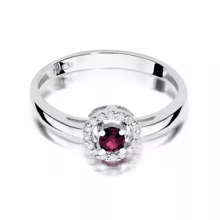 Pierścionek 585 Białe Złoto Rubin Diamenty Prezent Pierścionek 585 Białe Złoto Rubin Diamenty Prezent