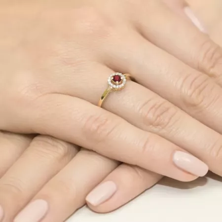 Pierścionek 585 Białe Złoto Rubin Diamenty Prezent Pierścionek 585 Białe Złoto Rubin Diamenty Prezent