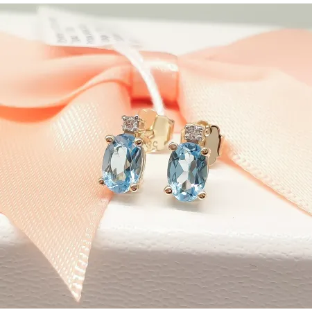 Złote Kolczyki Topaz i Diament pr 585 Prezent