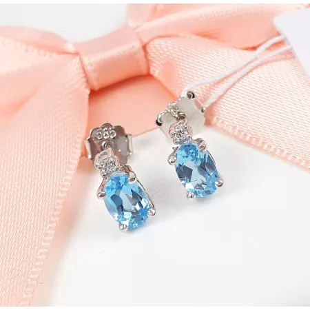 Złote Kolczyki Topaz i Diament pr 585 Prezent