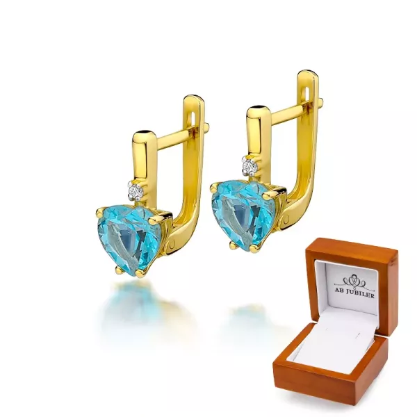 Złote Kolczyki Topaz Diament Próba 585 Prezent