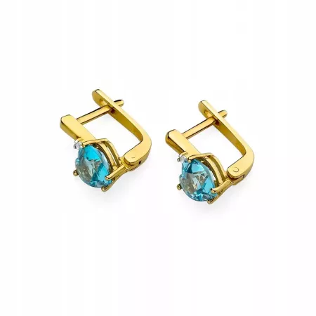 Złote Kolczyki Topaz Diament Próba 585 Prezent Złote Kolczyki Topaz Diament Próba 585 Prezent