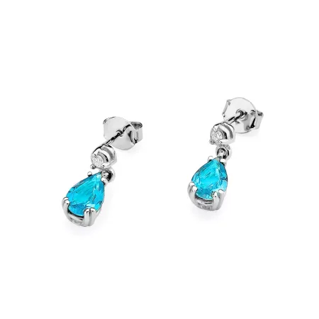 Złote 585 Elegancki Kolczyki Topaz Diamenty Sztyft