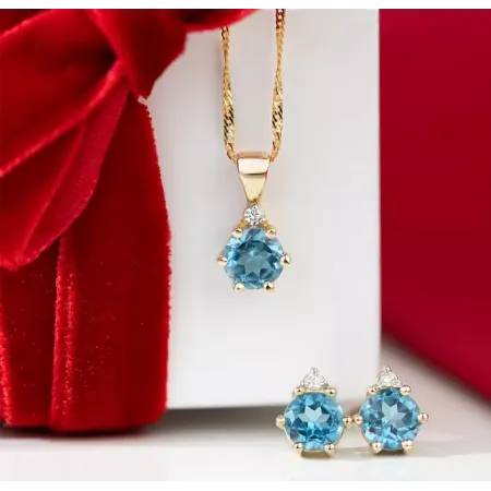 Złote 585 Kolczyki Topaz i Diamenty Złote 585 Kolczyki Topaz i Diamenty