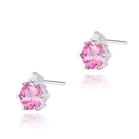 Złote 585 Kolczyki Różowy Topaz i Diamenty Sztyft Złote 585 Kolczyki Różowy Topaz i Diamenty Sztyft